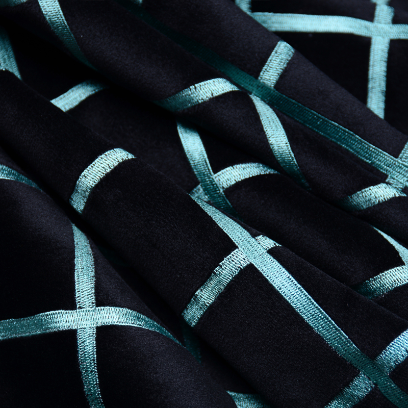 Plaid embroidered velvet fabric