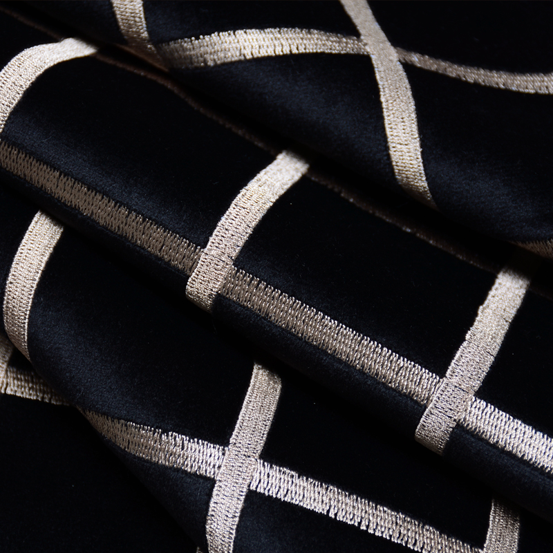 Plaid embroidered velvet fabric